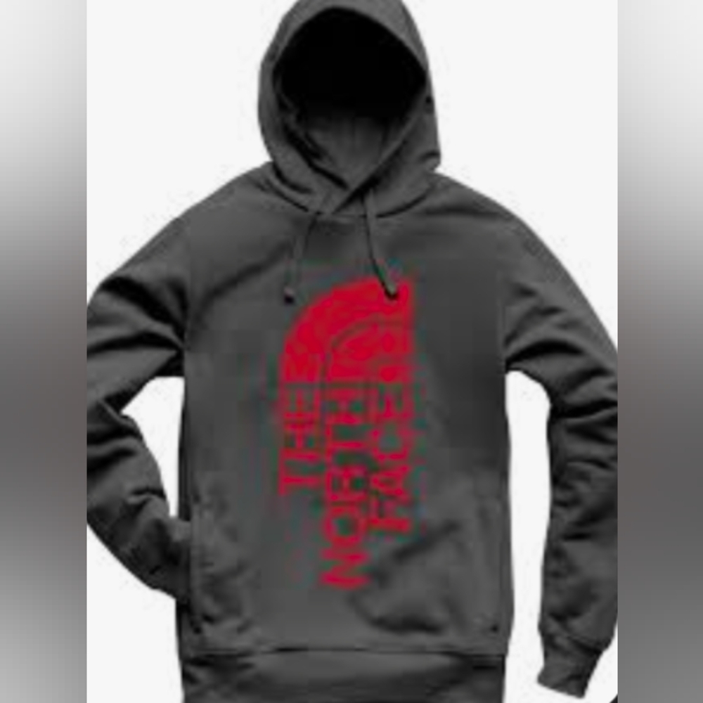 The North Face Gray and Red Sweater with Bold Logo